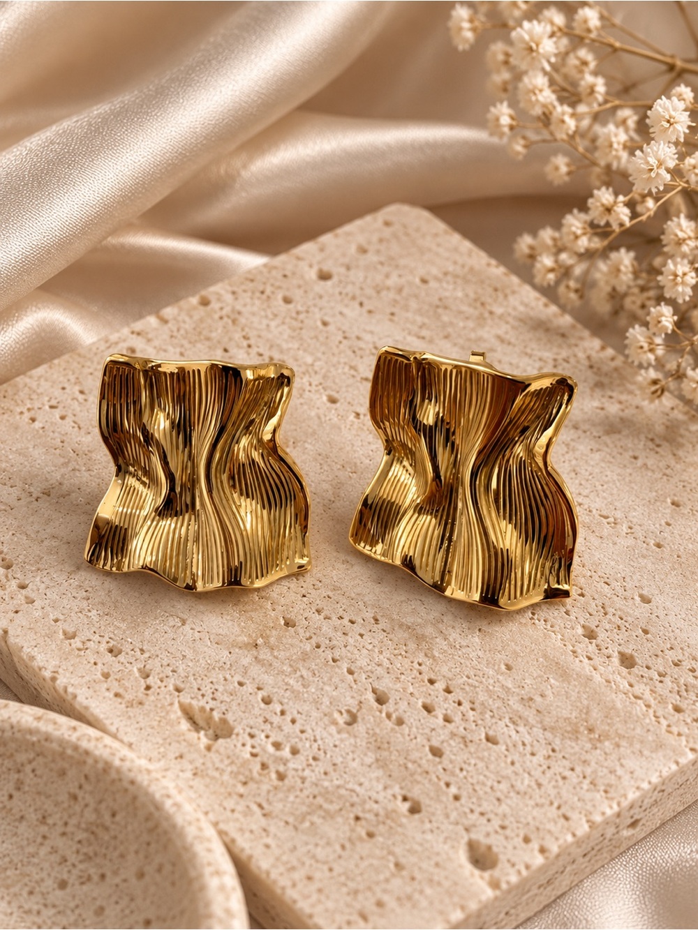 Gold Textured Wave Earrings